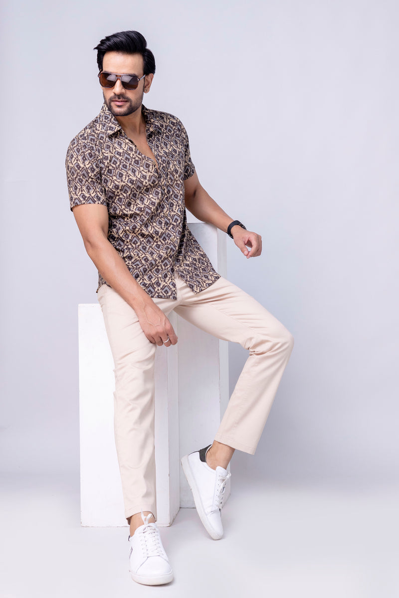 Abeer Brown Printed Cotton Men’s Shirt