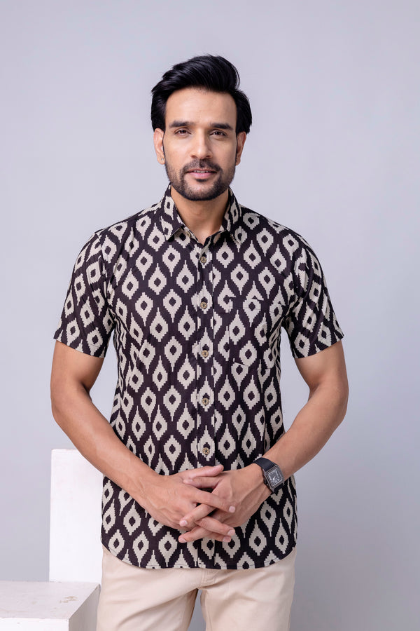 Tanish Black Printed Cotton Men’s Shirt