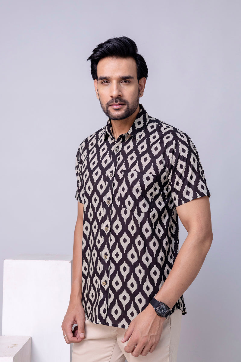Tanish Black Printed Cotton Men’s Shirt