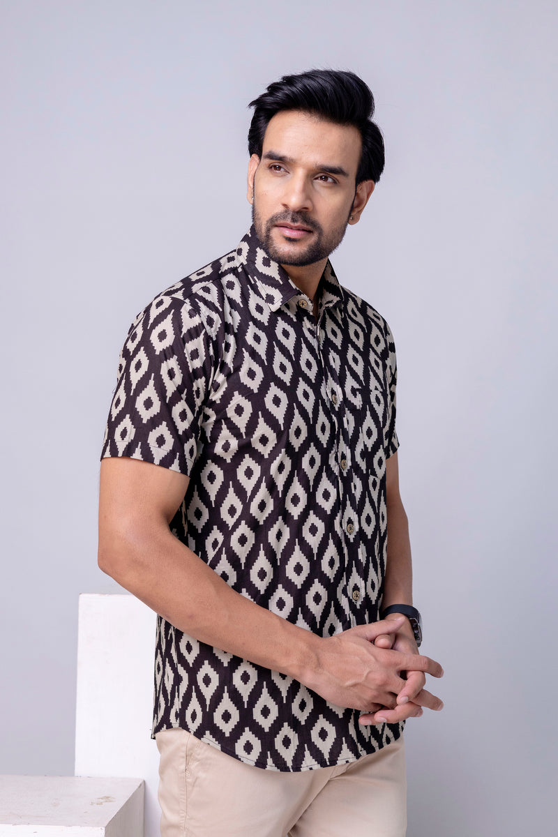 Tanish Black Printed Cotton Men’s Shirt