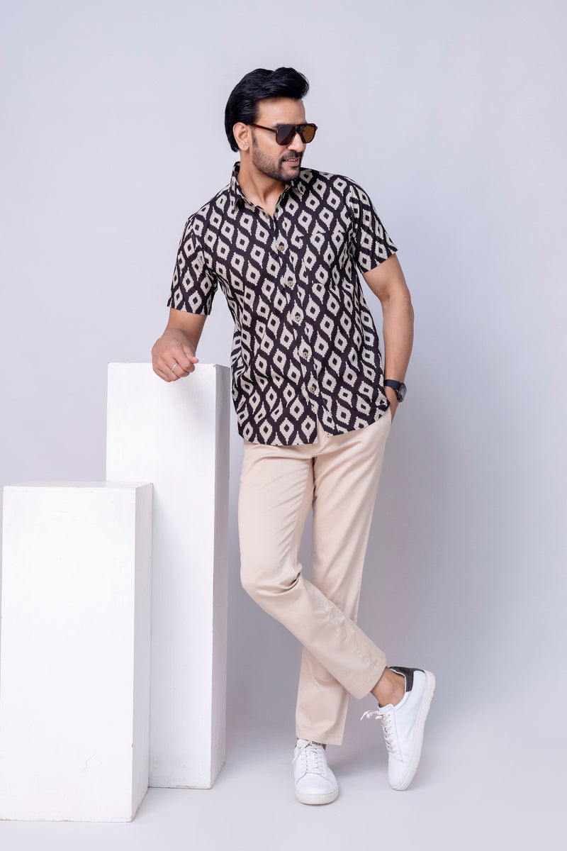 Tanish Black Printed Cotton Men’s Shirt