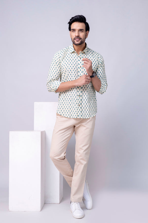 Nivaan White Printed Cotton Men’s Shirt