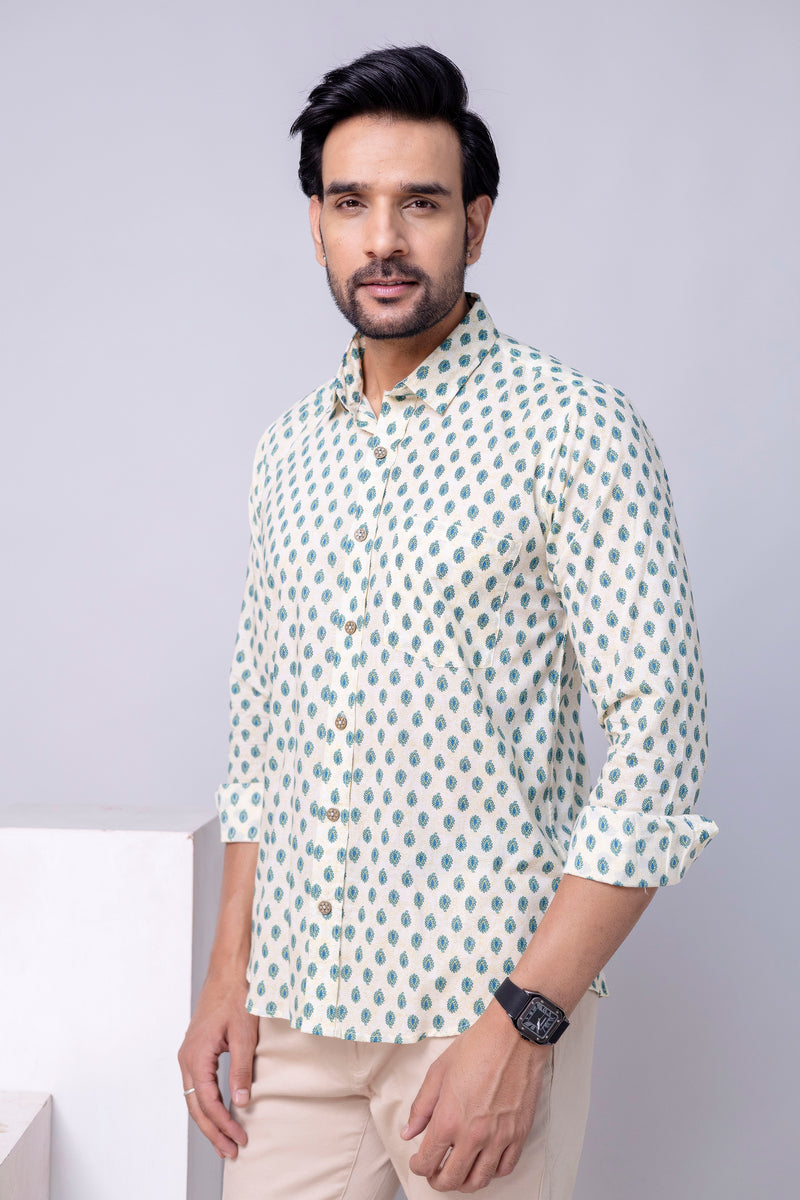 Nivaan White Printed Cotton Men’s Shirt