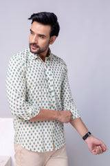 Nivaan White Printed Cotton Men’s Shirt