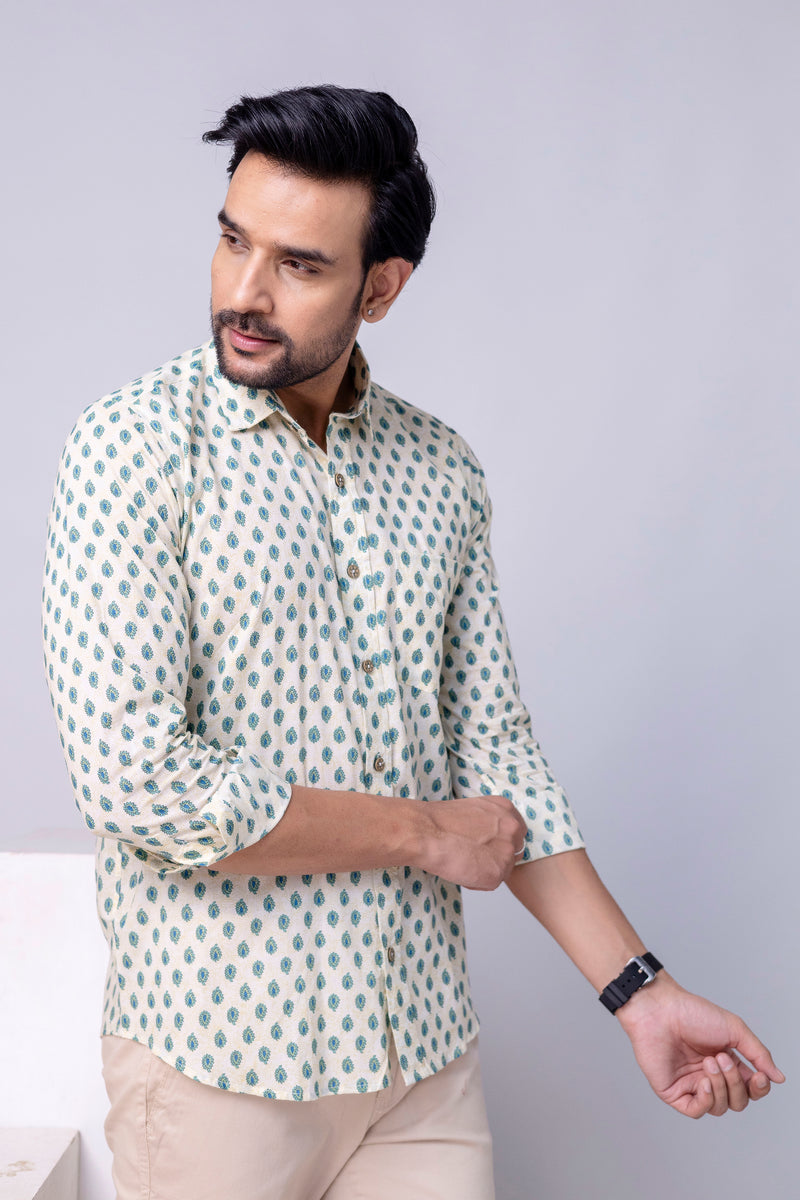 Nivaan White Printed Cotton Men’s Shirt