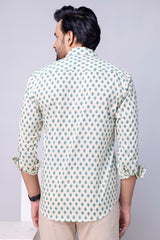 Nivaan White Printed Cotton Men’s Shirt