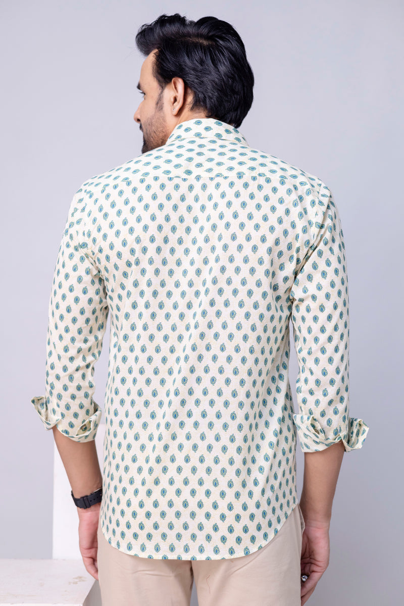 Nivaan White Printed Cotton Men’s Shirt