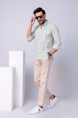 Nivaan White Printed Cotton Men’s Shirt