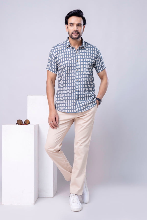 Aaron Light Blue Printed Cotton Men’s Shirt