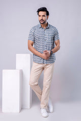 Aaron Light Blue Printed Cotton Men’s Shirt