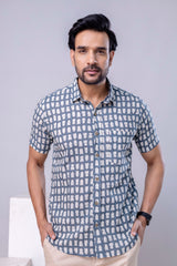 Aaron Light Blue Printed Cotton Men’s Shirt