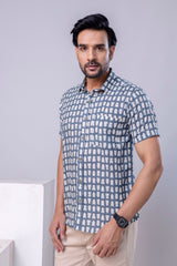 Aaron Light Blue Printed Cotton Men’s Shirt