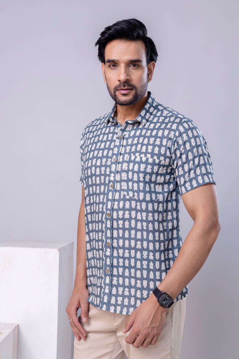 Aaron Light Blue Printed Cotton Men’s Shirt