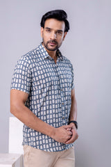 Aaron Light Blue Printed Cotton Men’s Shirt