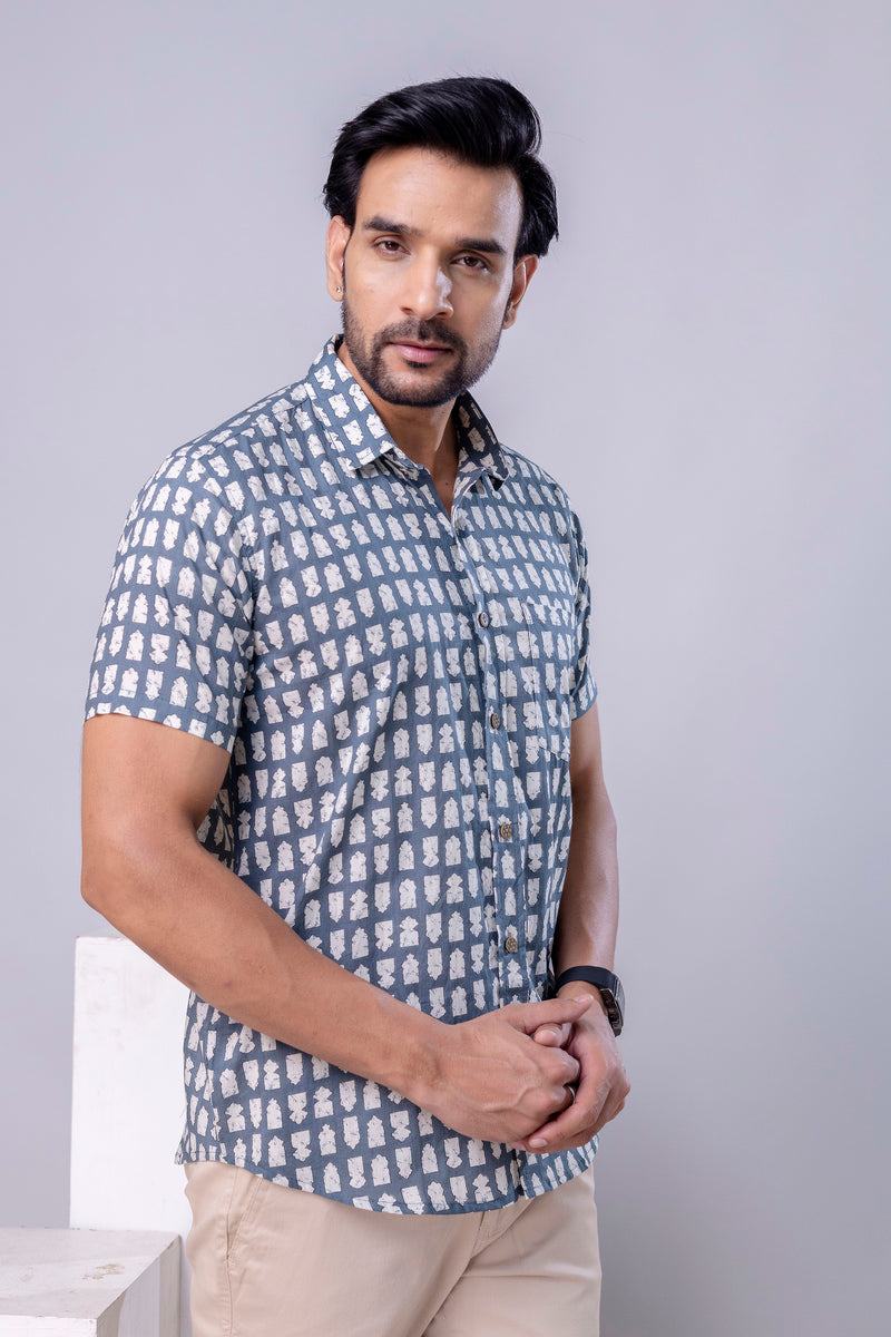 Aaron Light Blue Printed Cotton Men’s Shirt
