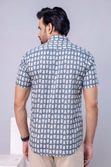 Aaron Light Blue Printed Cotton Men’s Shirt