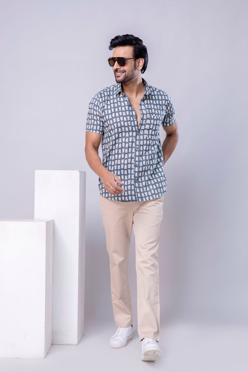 Aaron Light Blue Printed Cotton Men’s Shirt