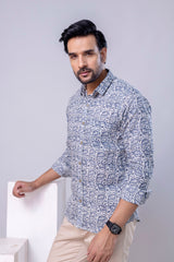 Kavir Light Blue Printed Cotton Men’s Shirt