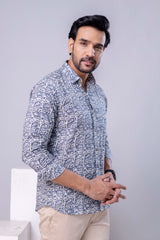 Kavir Light Blue Printed Cotton Men’s Shirt