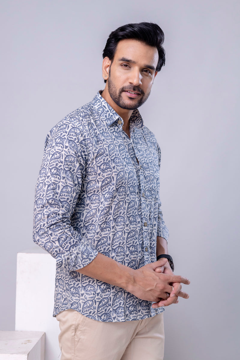 Kavir Light Blue Printed Cotton Men’s Shirt