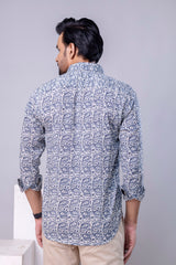Kavir Light Blue Printed Cotton Men’s Shirt