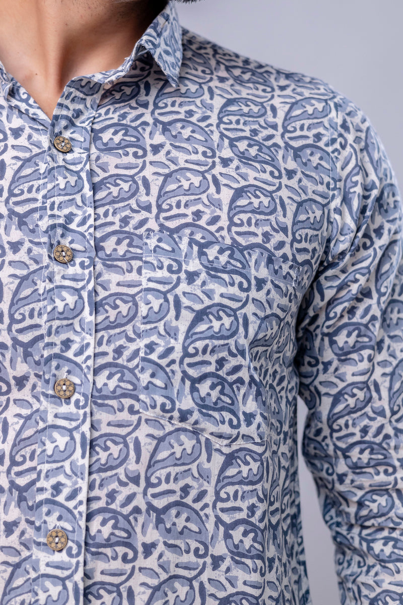 Kavir Light Blue Printed Cotton Men’s Shirt