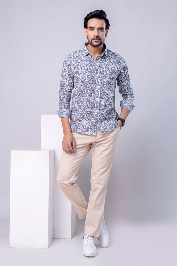 Kavir Light Blue Printed Cotton Men’s Shirt