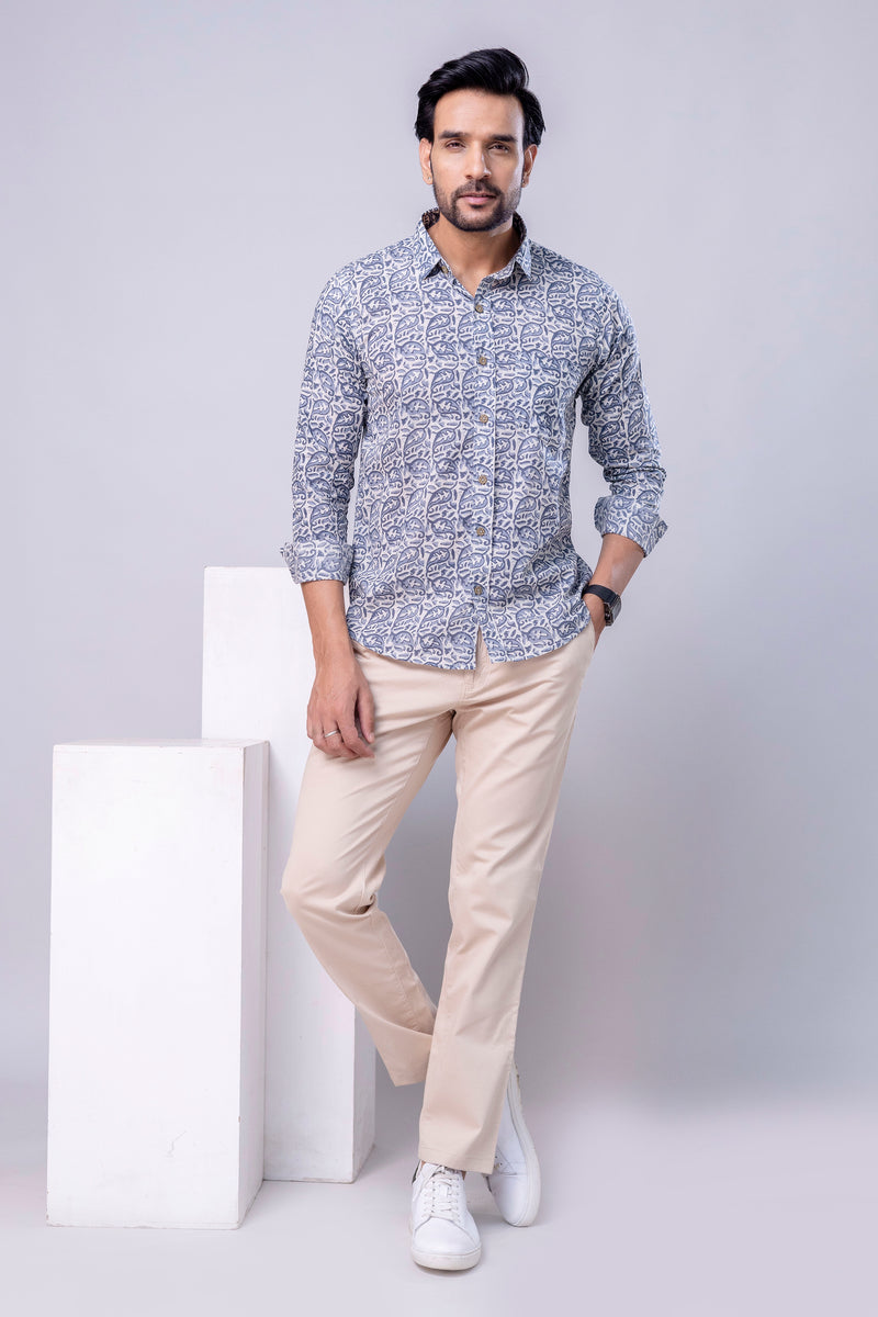 Kavir Light Blue Printed Cotton Men’s Shirt