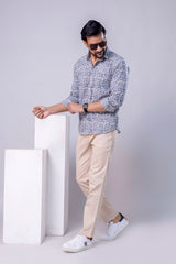 Kavir Light Blue Printed Cotton Men’s Shirt