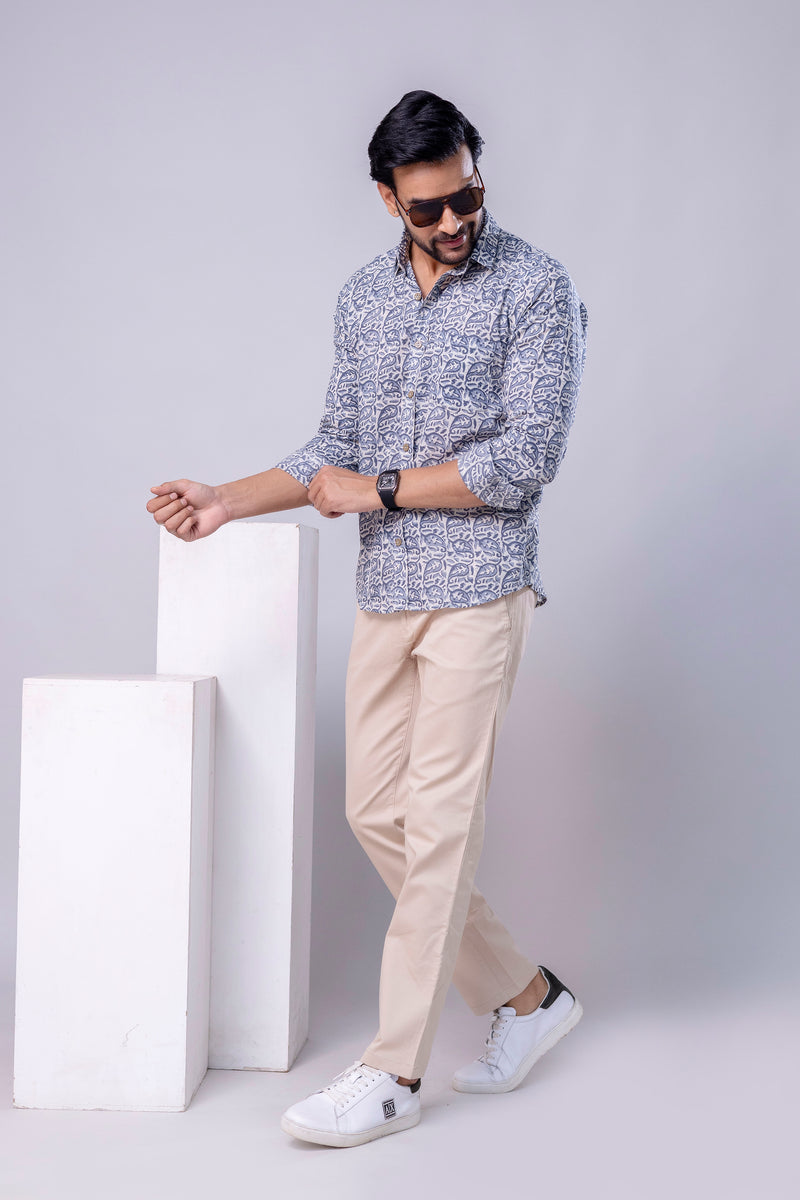 Kavir Light Blue Printed Cotton Men’s Shirt