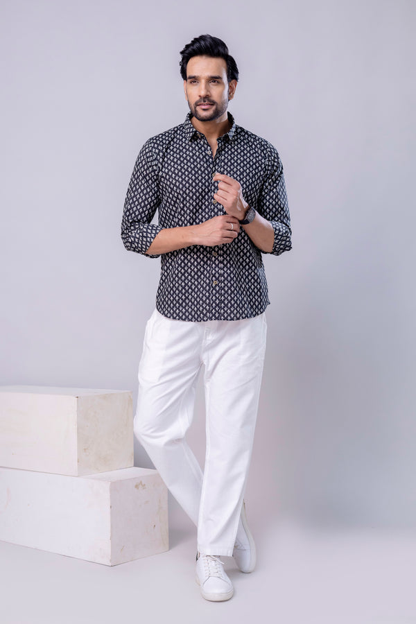 Rudra Black Printed Cotton Men’s Shirt