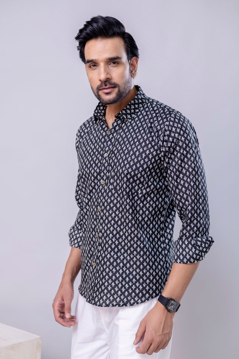 Rudra Black Printed Cotton Men’s Shirt