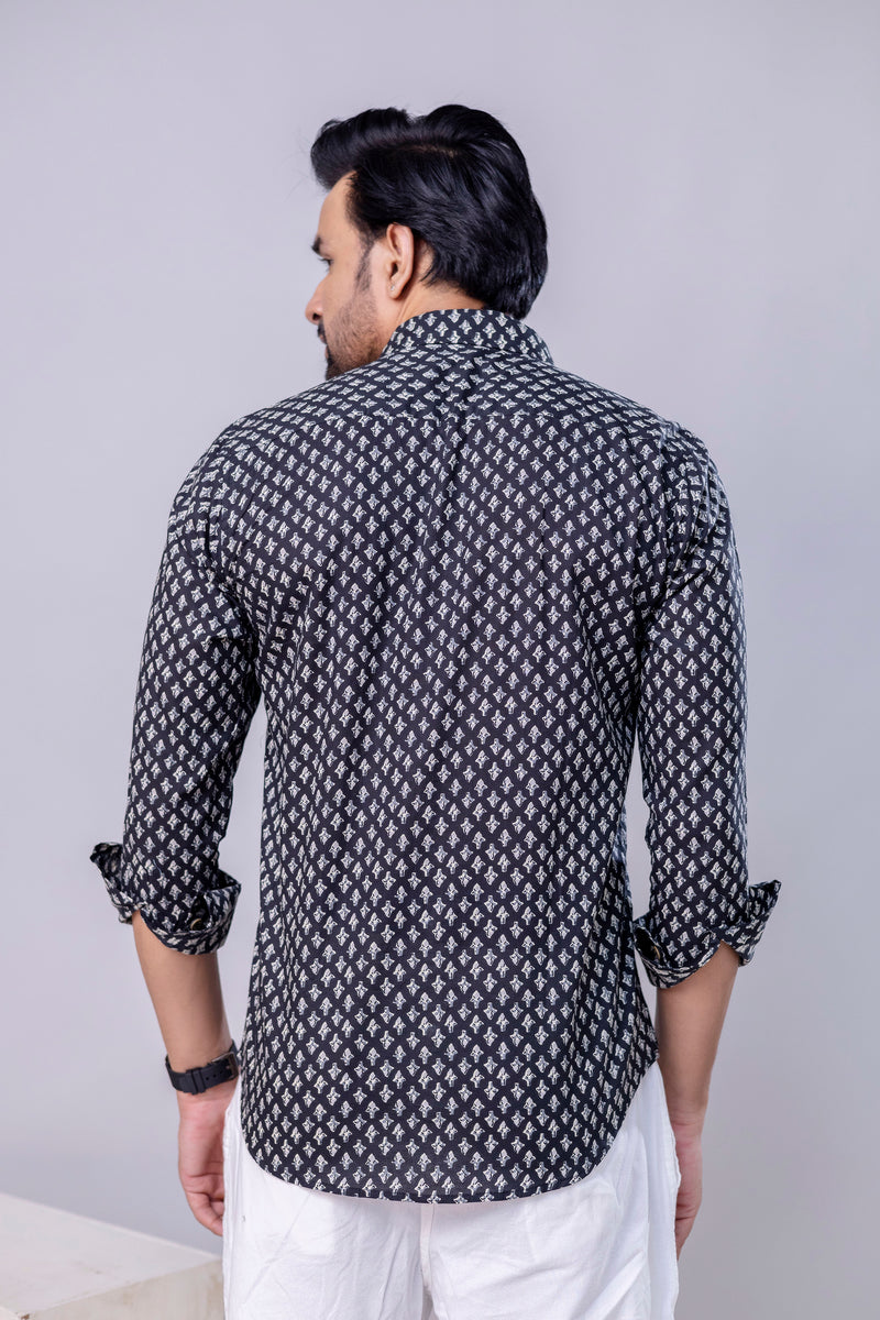 Rudra Black Printed Cotton Men’s Shirt