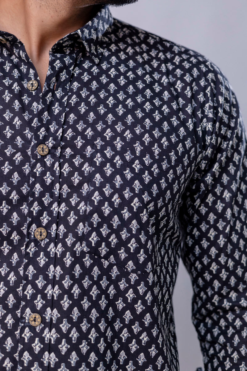 Rudra Black Printed Cotton Men’s Shirt