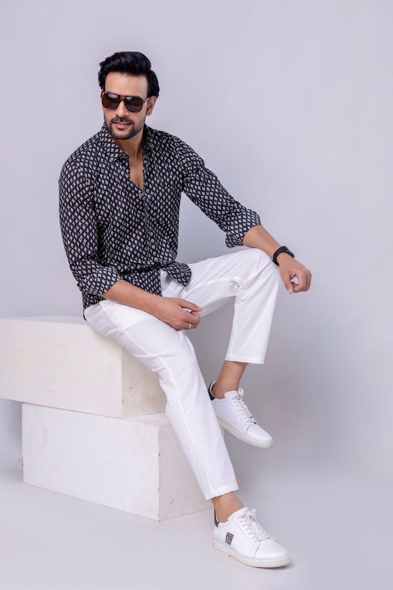 Rudra Black Printed Cotton Men’s Shirt