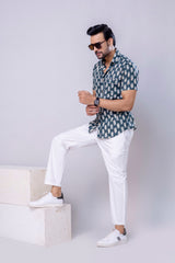 Arav Bottle Green  Printed Cotton Men’s Shirt