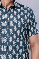 Arav Bottle Green  Printed Cotton Men’s Shirt
