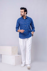 Jaipuri Blue Printed Cotton Men’s Shirt