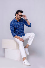 Jaipuri Blue Printed Cotton Men’s Shirt