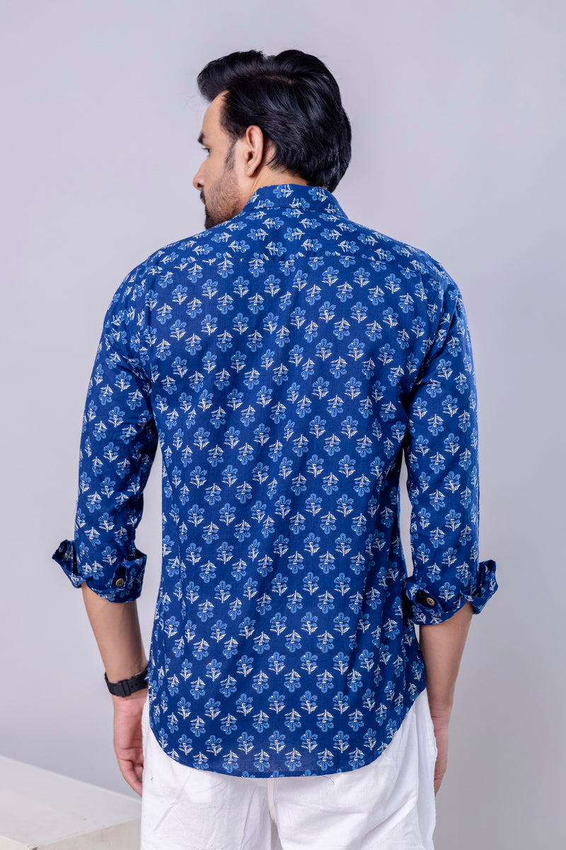 Jaipuri Blue Printed Cotton Men’s Shirt
