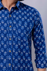 Jaipuri Blue Printed Cotton Men’s Shirt