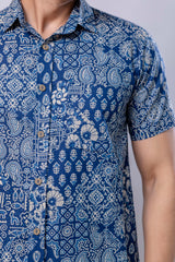 Marwar Blue Printed Cotton Men’s Shirt