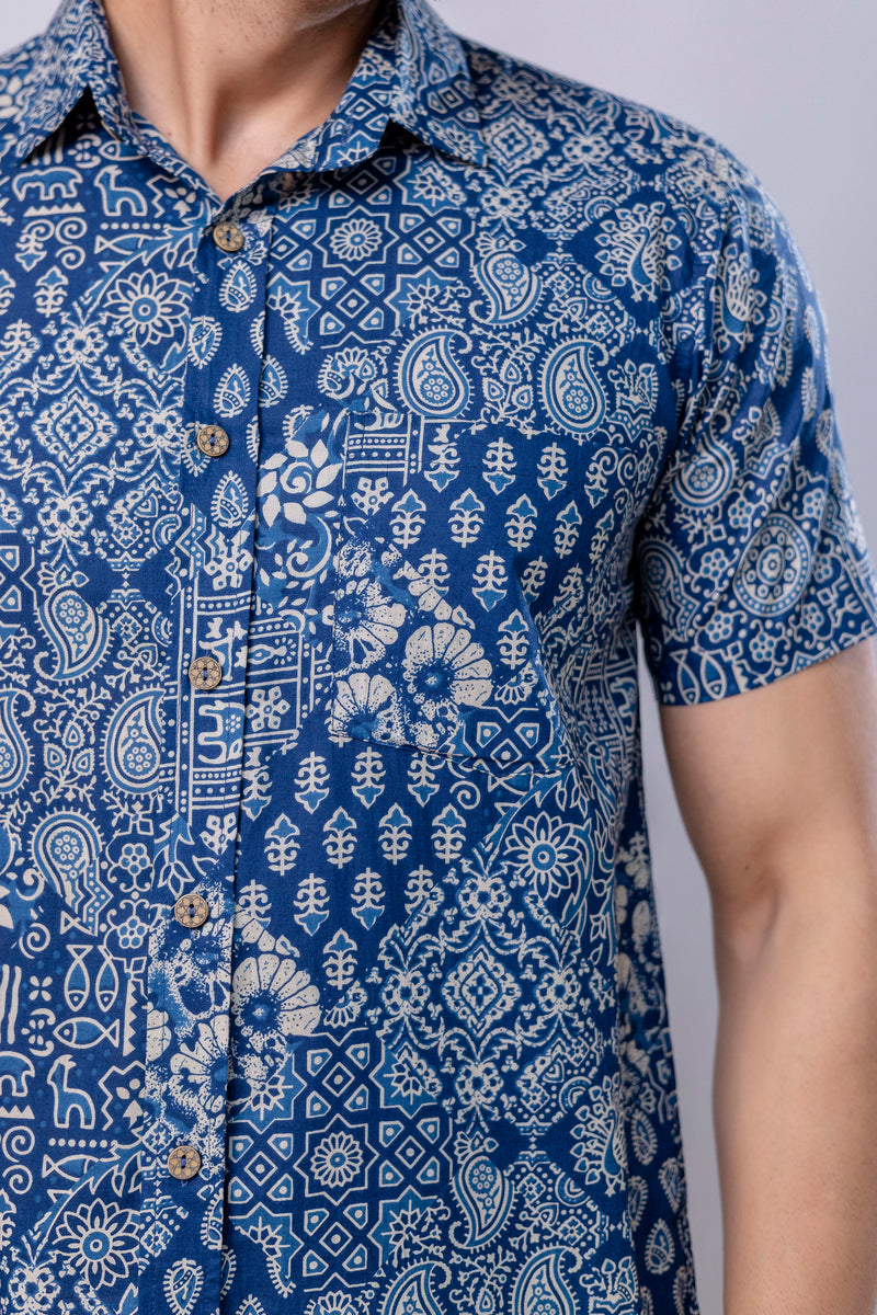 Marwar Blue Printed Cotton Men’s Shirt