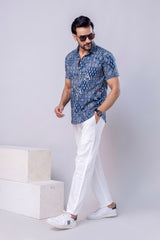 Marwar Blue Printed Cotton Men’s Shirt