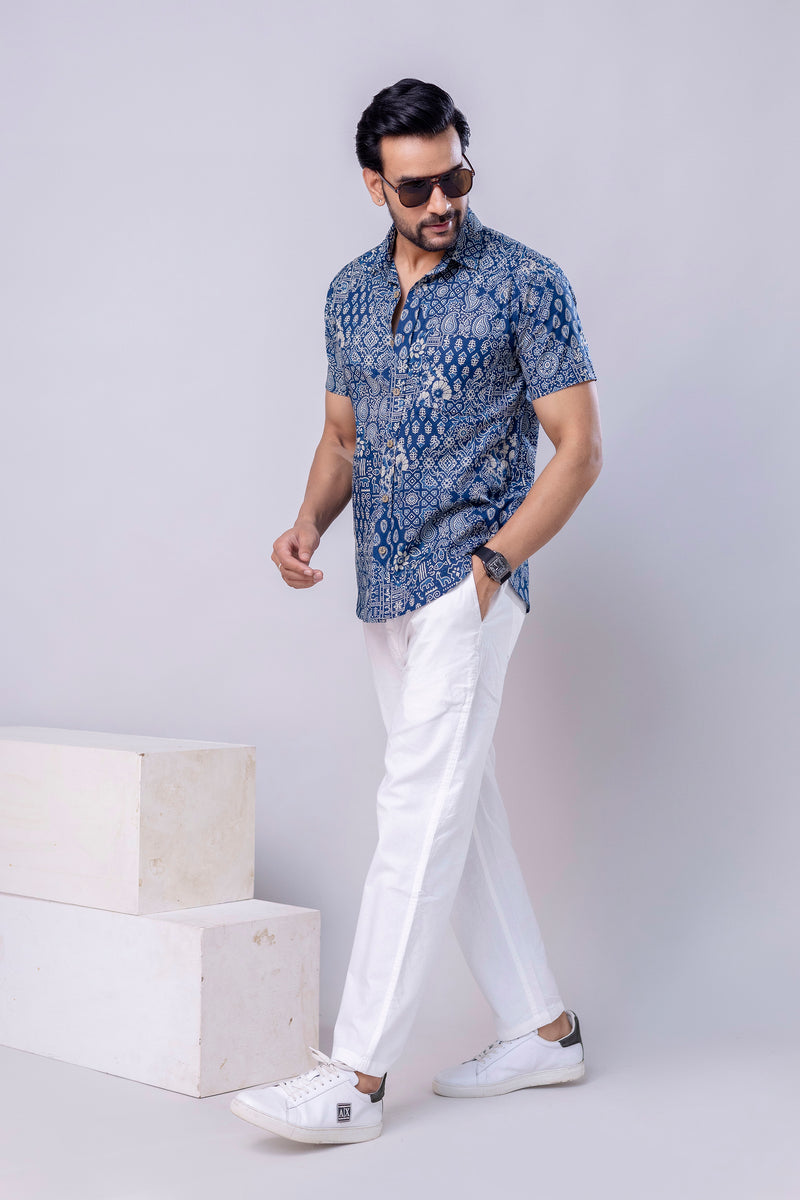 Marwar Blue Printed Cotton Men’s Shirt