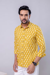 Pulkit Yellow Printed Cotton Men’s Shirt
