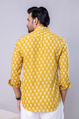 Pulkit Yellow Printed Cotton Men’s Shirt