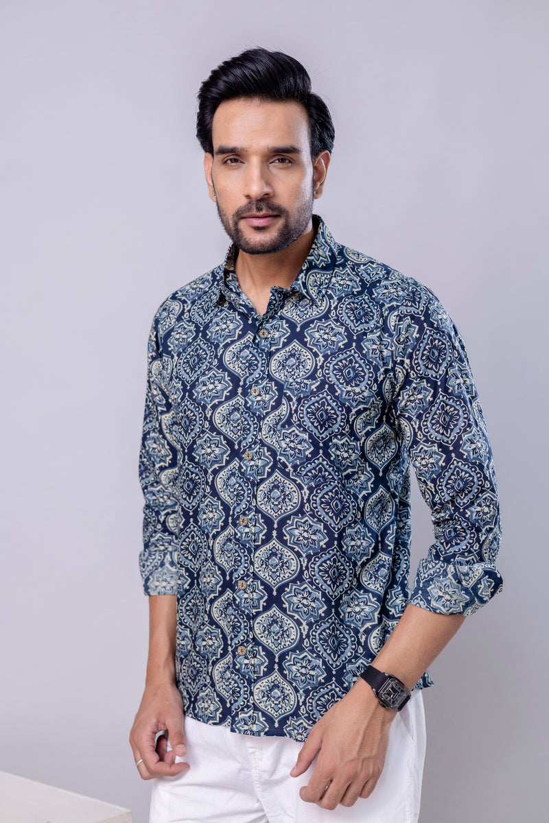 Rage Blue Printed Cotton Men’s Shirt