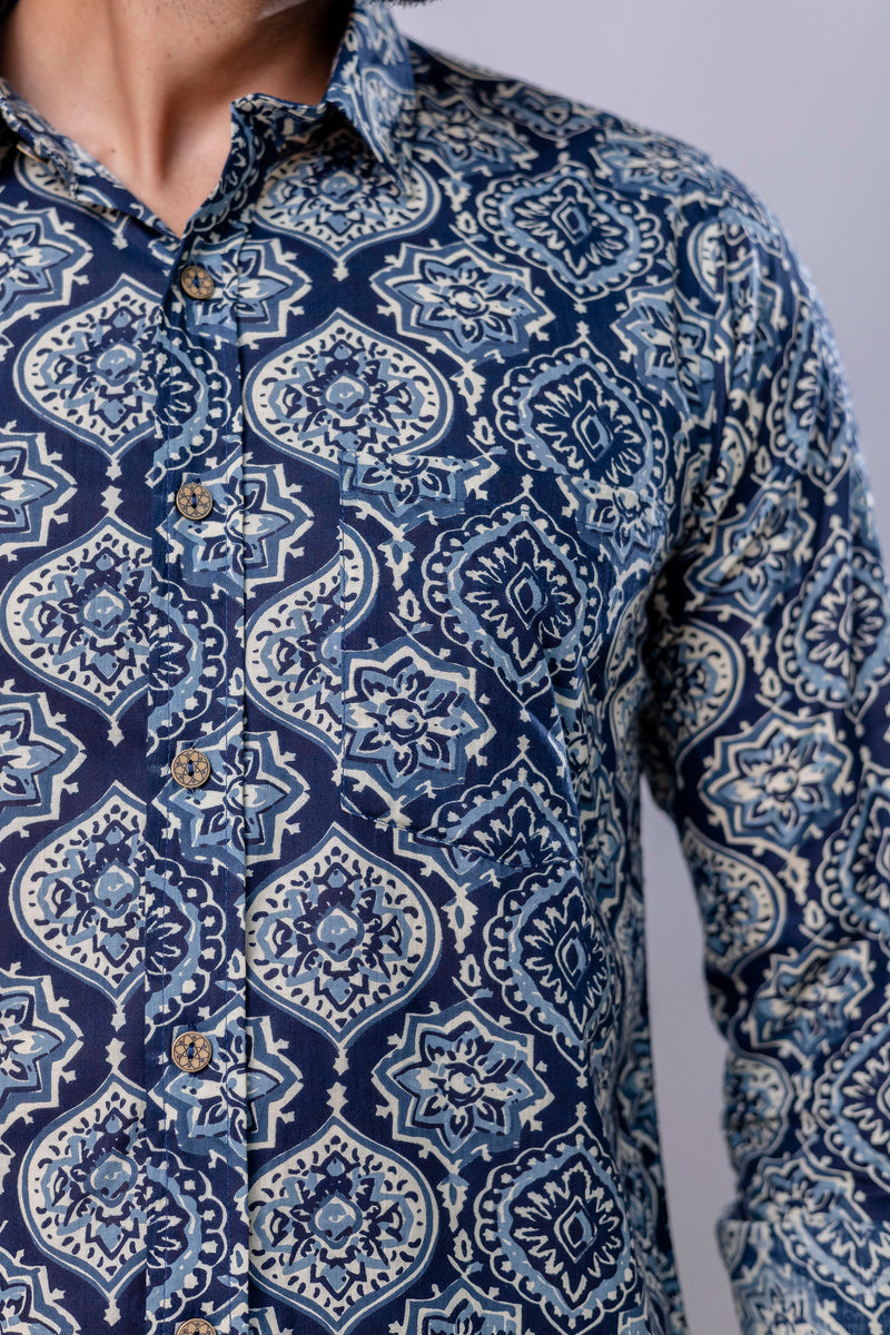 Rage Blue Printed Cotton Men’s Shirt