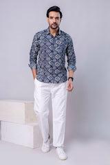 Rage Blue Printed Cotton Men’s Shirt